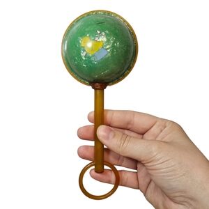 Vintage 1940's Green Handpainted Chick Baby Rattle
